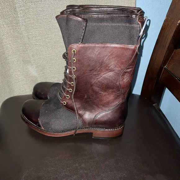 TIMBERLAND Women's Lucille FOLD DOWN Boots - BROWN Leather & Canvas - Size 6 - Picture 1 of 8